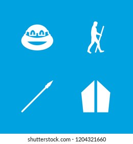 Weapon icon. collection of 4 weapon filled icons such as ninja, caveman, spear. editable weapon icons for web and mobile.
