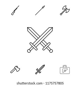 Weapon icon. collection of 7 weapon outline icons such as axe, sword, spear. editable weapon icons for web and mobile.