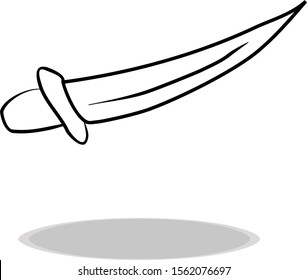 Weapon icon on white background, flat design, hand drawing. Illustration saber, contour of symbol black