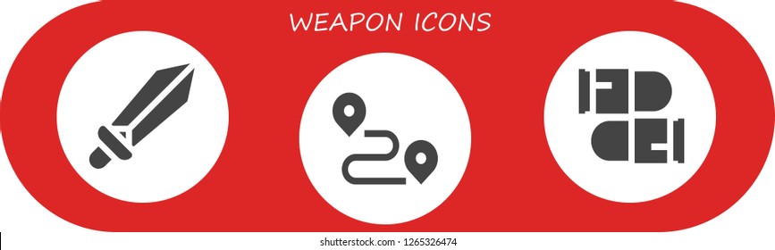  weapon icon set. 3 filled weapon icons. Simple modern icons about  - Sword, Track, Bullets