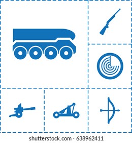 Weapon icon. set of 6 weapon filled icons such as radar, catapult, cannon, weapon truck, hundting gun