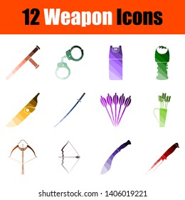 Weapon Icon Set. Flat Color Ladder Design. Vector Illustration.