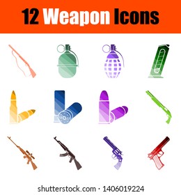 Weapon Icon Set. Flat Color Ladder Design. Vector Illustration.