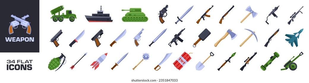 Weapon icon set. Flat symbol.