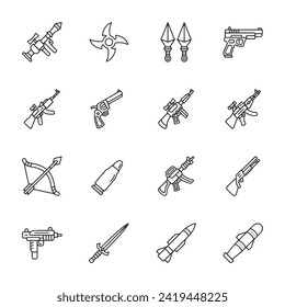 Weapon icon set isolated on white