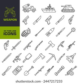 Icono de arma. Conjunto de iconos de armas. Símbolo lineal.