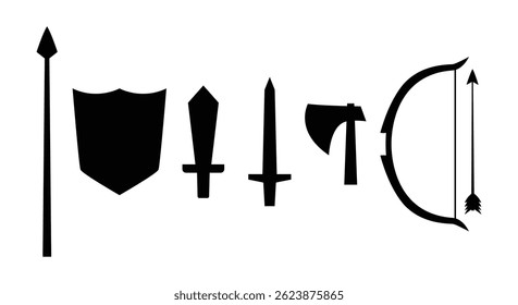Waffensymbol Set mittelalterliche Silhouette Design Vektor