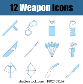 Weapon Icon Set. Einfach mit dem Design der blauen Füllung übereinstimmen. Vektorgrafik.
