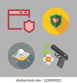 weapon icon set. vector set about shield, ufo and gun icons set.