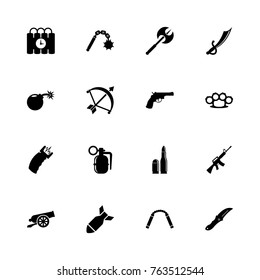 Weapon icons - Expand to any size - Change to any colour. Flat Vector Icons - Black Illustration on White Background.