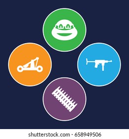 Weapon icons set. set of 4 weapon filled icons such as ninja, catapult, ammo