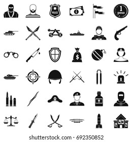 Weapon icons set. Simple style of 36 weapon vector icons for web isolated on white background