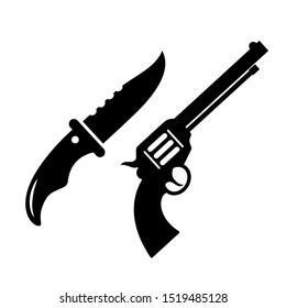 Weapon Knife And Gun Vector Icon Isolated On White Background