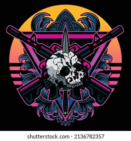 Weapon, knife and skull vector icon illustration
