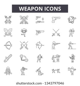 Weapon line icons for web and mobile design. Editable stroke signs. Weapon  outline concept illustrations