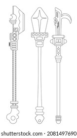 weapon with long handle. Semi-ancient style game concept weapon. flat design cartoon and toy concept. vector, illustration.