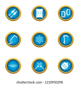 Weapon of mercenary icons set. Flat set of 9 weapon of mercenary vector icons for web isolated on white background