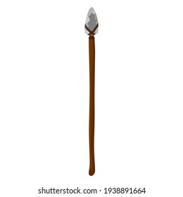 Arma de la lanza de los neandertales aislada sobre fondo blanco. Elemento de caza prehistórico en ilustración vectorial de estilo plano.