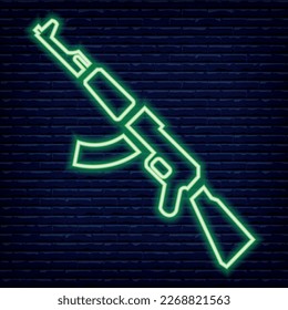 Weapon neon yellow, machine gun, vector image signboard, logo, postcard 