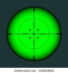 Vista nocturna de armas, alcance óptico de rifle de francotirador. Buscando visor de pistolas con cruz. Objetivo, símbolo de marca de disparo. Signo de objetivo militar, silueta. Elemento de interfaz de usuario de interfaz de juego. Ilustración del vector