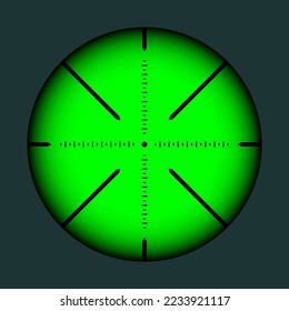 Weapon night sight, sniper rifle optical scope. Hunting gun viewfinder with crosshair. Aim, shooting mark symbol. Military target sign, silhouette. Game interface UI element. Vector illustration