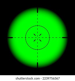 Weapon night sight, sniper rifle optical scope. Hunting gun viewfinder with crosshair. Aim, shooting mark symbol. Military target sign, silhouette. Game interface UI element. Vector illustration