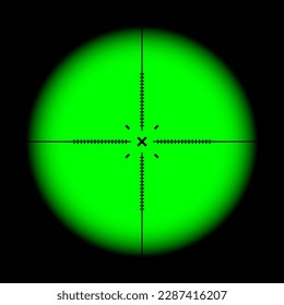 Vista nocturna de armas, alcance óptico de rifle de francotirador. Buscando visor de pistolas con cruz. Objetivo, símbolo de marca de disparo. Signo de objetivo militar, silueta. Elemento de interfaz de usuario de interfaz de juego. Ilustración del vector