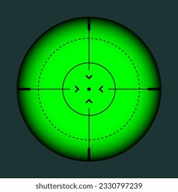 Vista nocturna de armas, alcance óptico de rifle de francotirador. Buscando visor de pistolas con cruz. Objetivo, símbolo de marca de disparo. Signo de objetivo militar, silueta. Elemento de interfaz de usuario de interfaz de juego. Ilustración del vector