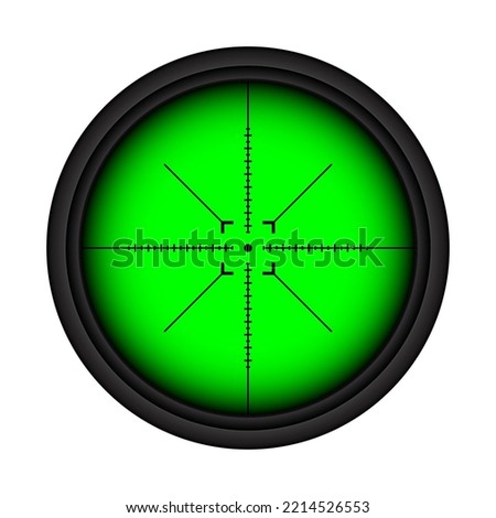 Weapon night sight, sniper rifle optical scope. Hunting gun viewfinder with crosshair. Aim, shooting mark symbol. Military target sign, silhouette. Game interface UI element. Vector illustration
