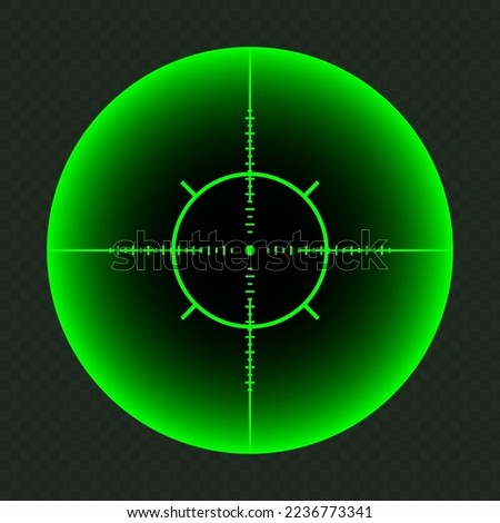 Weapon night sight, sniper rifle optical scope. Hunting gun viewfinder with crosshair. Aim, shooting mark symbol. Military target sign, silhouette. Game interface UI element. Vector illustration