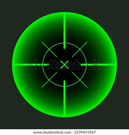 Weapon night sight, sniper rifle optical scope. Hunting gun viewfinder with crosshair. Aim, shooting mark symbol. Military target sign, silhouette. Game interface UI element. Vector illustration