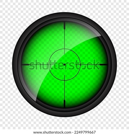 Weapon night sight, sniper rifle optical scope. Hunting gun viewfinder with crosshair. Aim, shooting mark symbol. Military target sign, silhouette. Game interface UI element. Vector illustration
