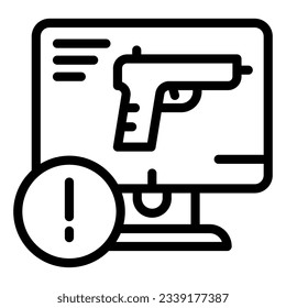 Weapon on computer line icon. Computer attack vector illustration isolated on white. Gun on desktop outline style design, designed for web and app. Eps 10