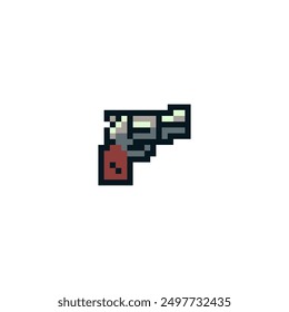 Waffe perfekte Pixel Kunst Symbol Pistole Blaster einzelne Vektorgrafik. Design für Aufkleber, mobile App und Logo. 8-Bit-Sprite für Spielobjekte.