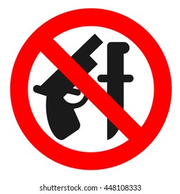 Weapon prohibited icon. Forbidding vector sign "No weapons" with gun and knife.