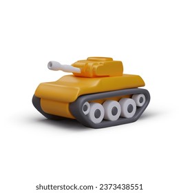 Weapon in realistic for cartoon army. 3d tank for online computer game. Concept of military and army. Vector illustration with white background in yellow colors