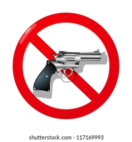 Weapon restriction sign in 3D. Isolated and grouped objects over white background