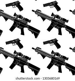 weapon seamless pattern with gun and rifle