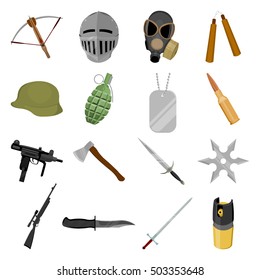Weapon set icons in cartoon style. Big collection weapon vector symbol stock illustration
