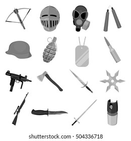 Weapon set icons in monochrome style. Big collection of weapon vector symbol stock illustration