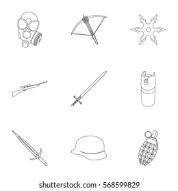 Weapon set icons in outline style. Big collection of weapon vector symbol stock illustration