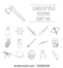 Weapon set icons in outline style. Big collection weapon vector symbol stock illustration