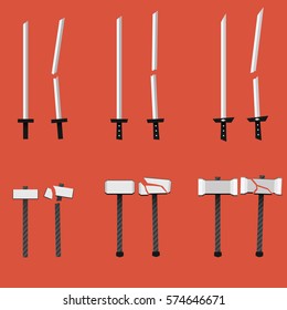 Weapon set: Katana and Hammer. Lvl up. Broken.