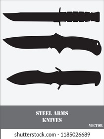 Weapon set steel arms flat icon ,black silhouette