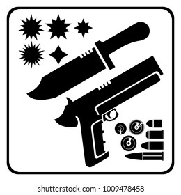 Weapon set vector gun revolver and knife