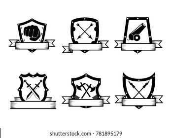 weapon and shield war division retro badge