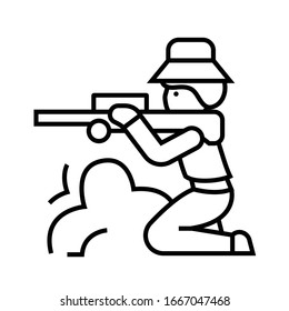 Icono de línea del tirador de armas, signo de concepto, ilustración del vector de contorno, símbolo lineal.