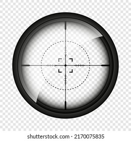 Weapon sight, sniper rifle optical scope. Hunting gun viewfinder with crosshair. Aim, shooting mark symbol. Military target sign, silhouette. Game interface UI element. Vector illustration
