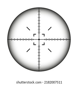Vista de armas, alcance óptico de rifle de francotirador. Buscando visor de pistolas con cruz. Objetivo, símbolo de marca de disparo. Signo de objetivo militar, silueta. Elemento de interfaz de usuario de interfaz de juego. Ilustración del vector