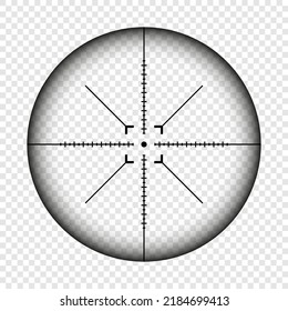 Weapon sight, sniper rifle optical scope. Hunting gun viewfinder with crosshair. Aim, shooting mark symbol. Military target sign, silhouette. Game interface UI element. Vector illustration